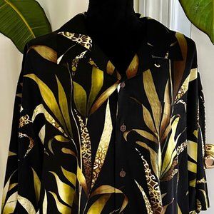 Tommy Bahama Short Sleeve Shirt, XL Hawaiian Print, Black Background, 100% Silk